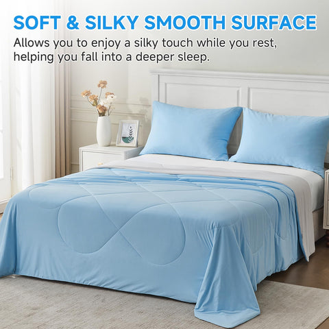 HOMFINE comforter on bed lifestyle setup illustrating breathable summer sleep