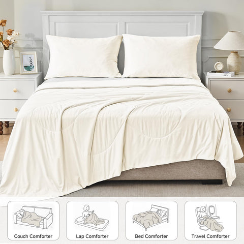 HOMFINE comforter next to ruler showing 90x90 queen size scale