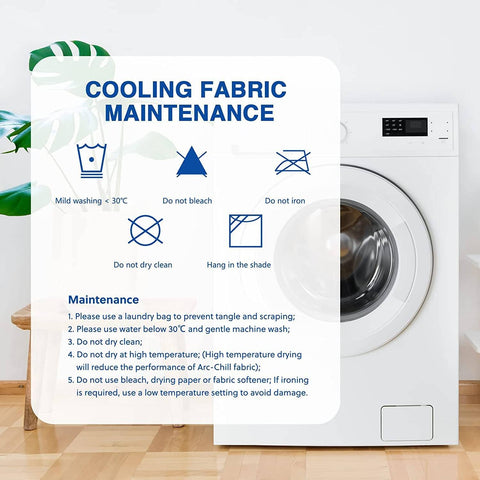 HOMFINE cooling blanket care label close-up showing wash instructions for longevity