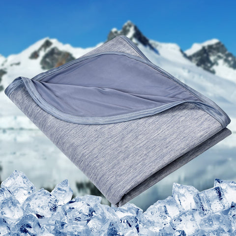 HOMFINE front view of blue throw showing full blanket and cool surface benefit