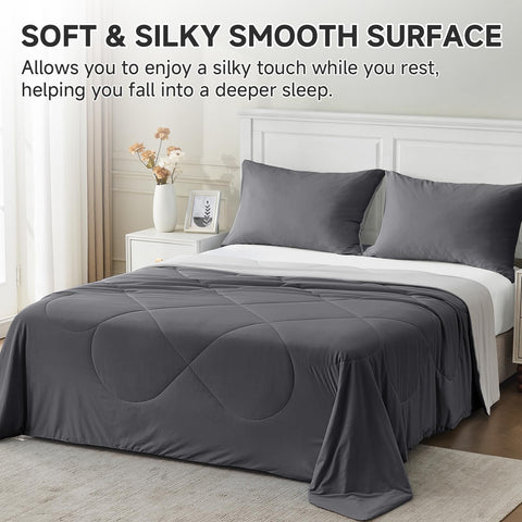 HOMFINE comforter on bed in summer bedroom setting demonstrating lightweight comfort and breathable feel