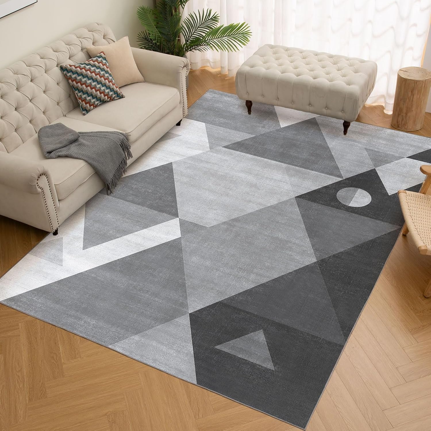 HOMFINE rug styled in living room adding visual depth benefit