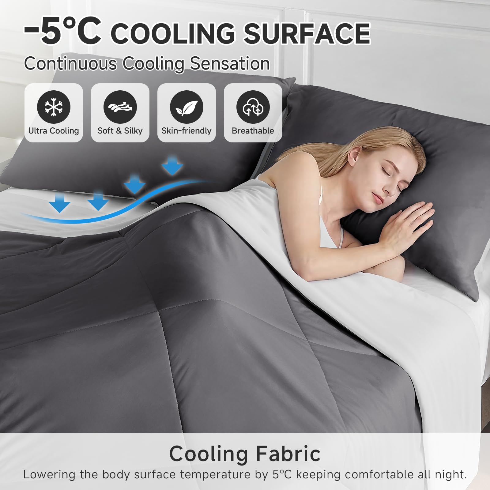 HOMFINE fabric close-up highlighting dense cooling fibers and soft texture for reduced skin temperature
