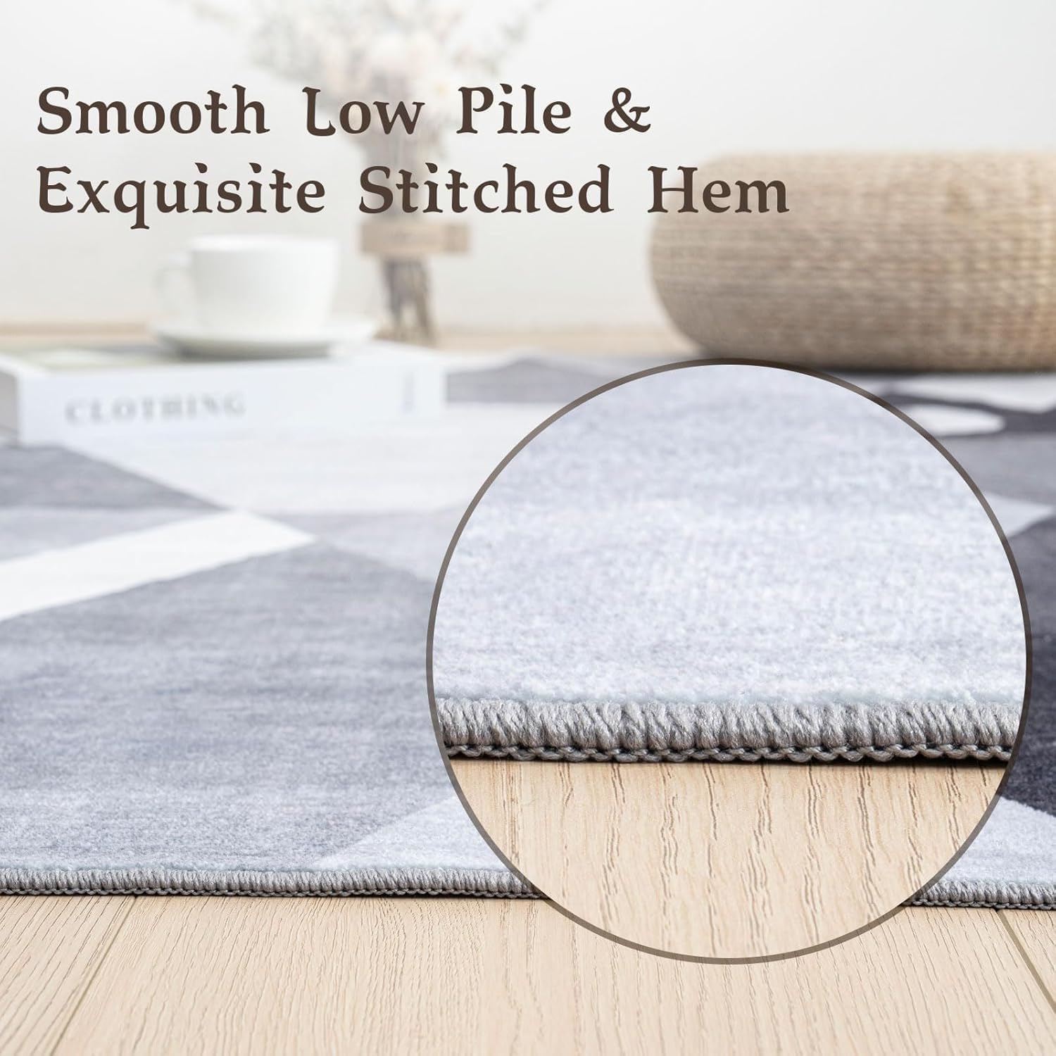 HOMFINE rug under coffee table showing scale and room anchoring benefit