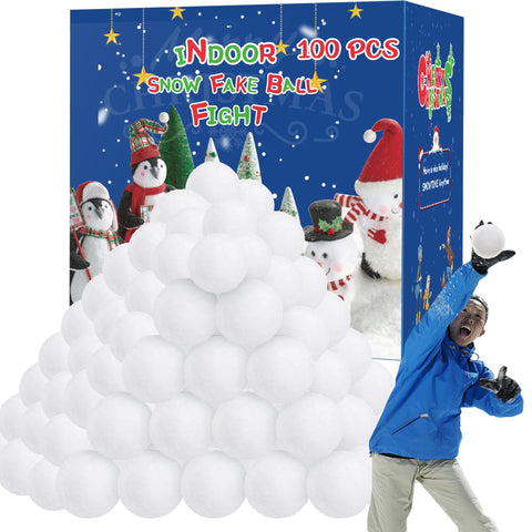 Homiar front packaging showing 100-piece fake snow balls and storage box for easy storage