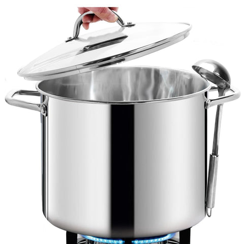 HOMICHEF front view of 16 quart pot showing polished exterior and capacity benefit