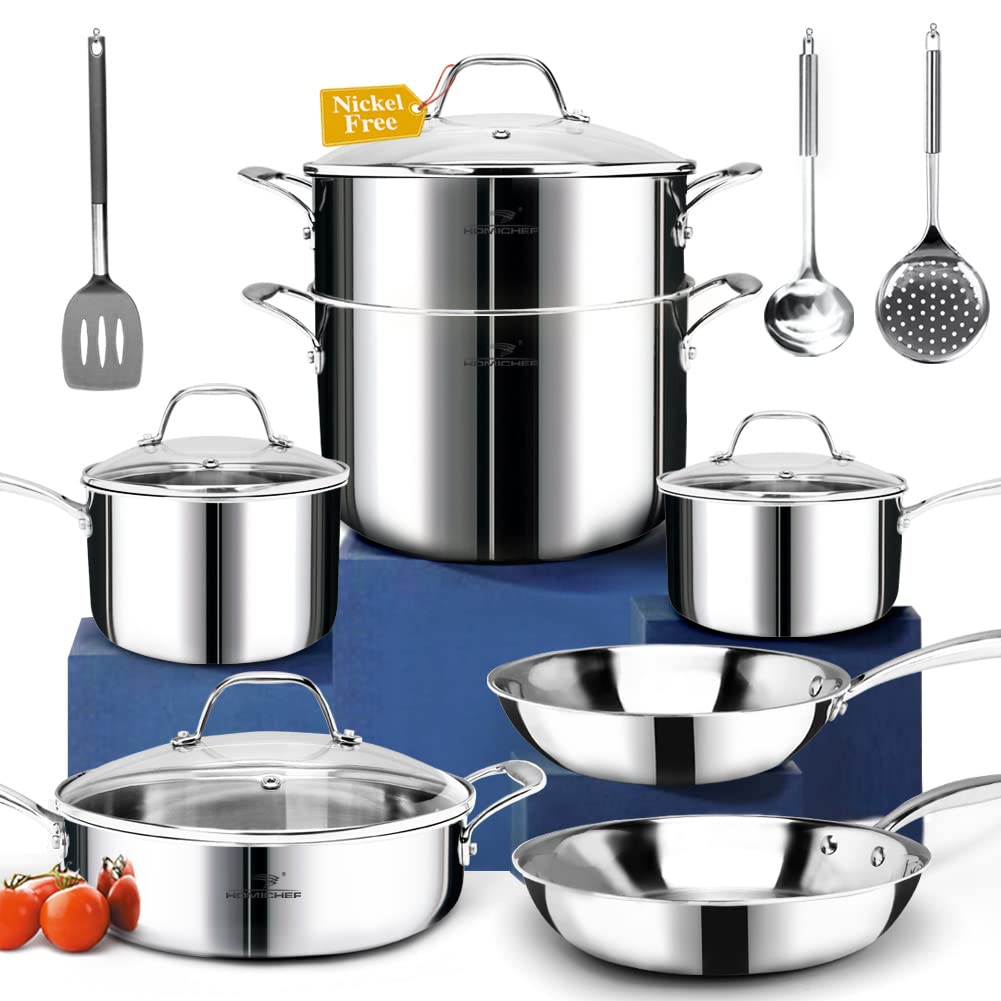 HOMICHEF cookware arranged in a modern kitchen showing durable, everyday cooking appeal