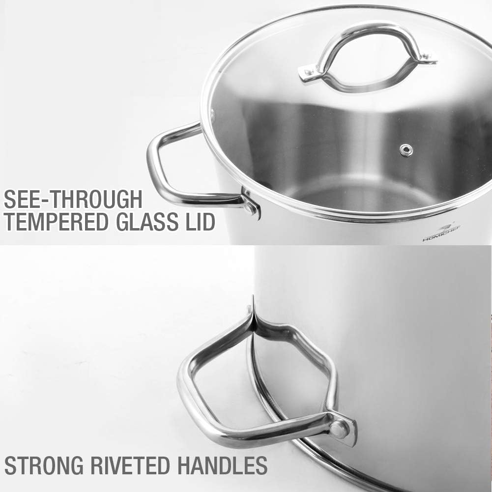 HOMICHEF pot size comparison beside utensils to show 8-quart capacity