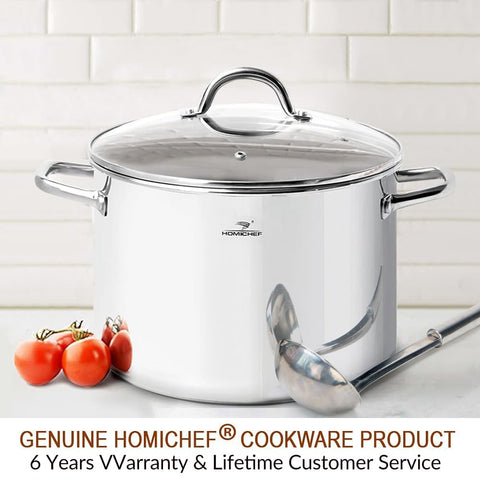HOMICHEF pot beside measuring cup illustrating 12-quart volume for family meals