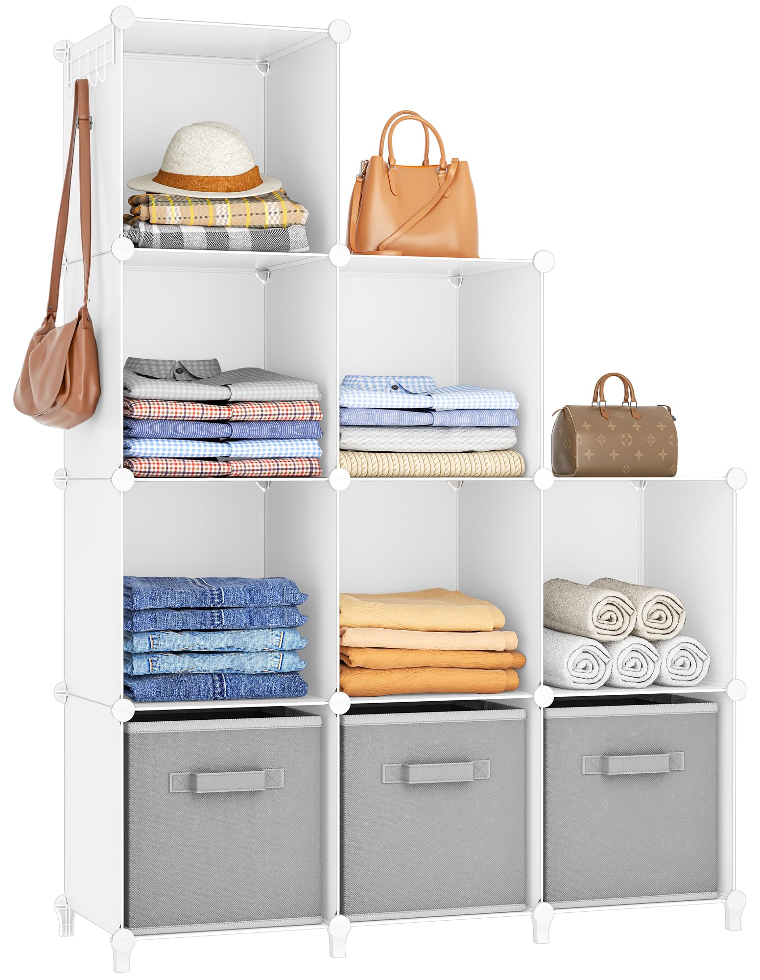HOMIDEC front view of assembled 9-cube organizer showing tidy storage benefit