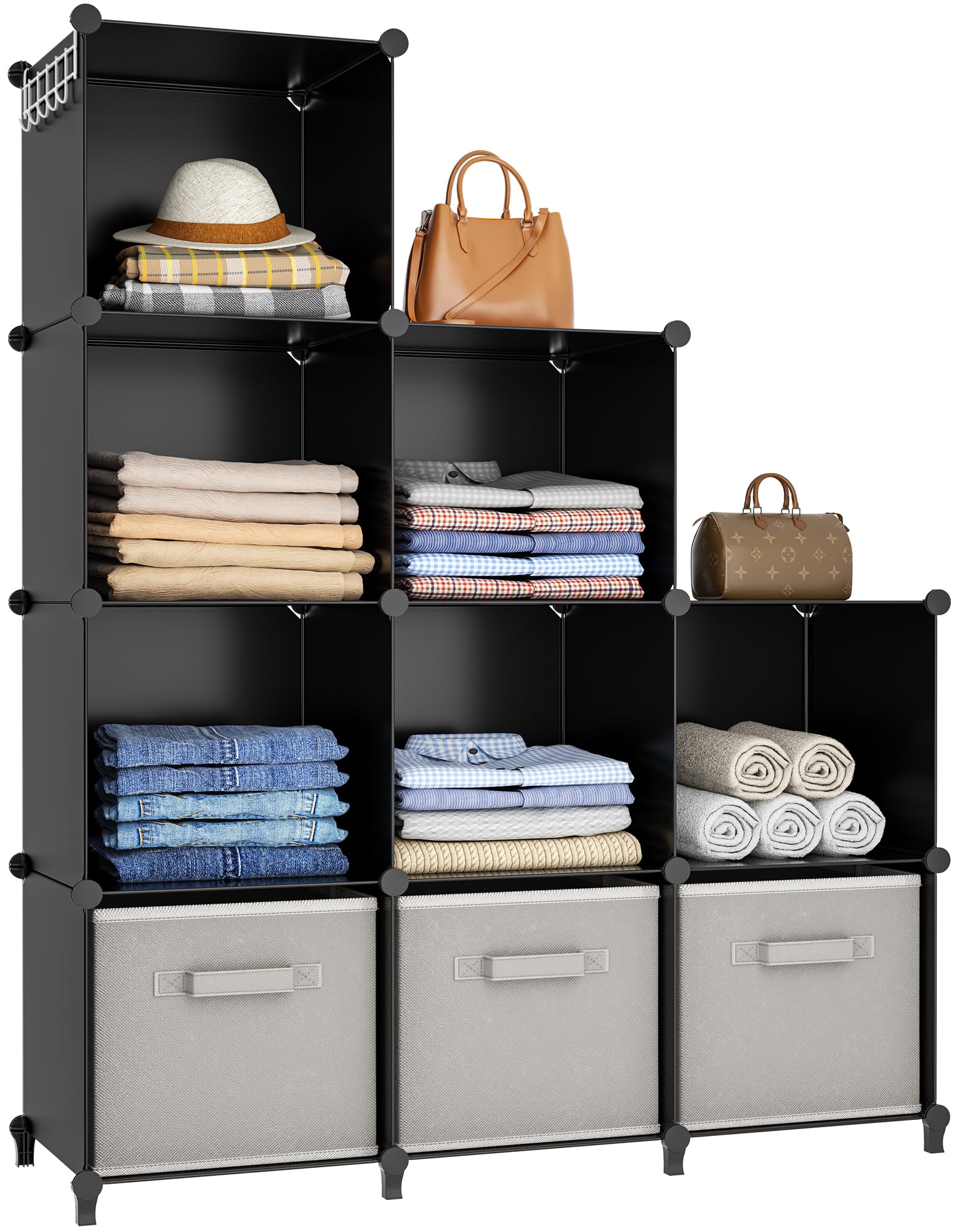 HOMIDEC front view of 9-cube organizer showing neat storage and fast access