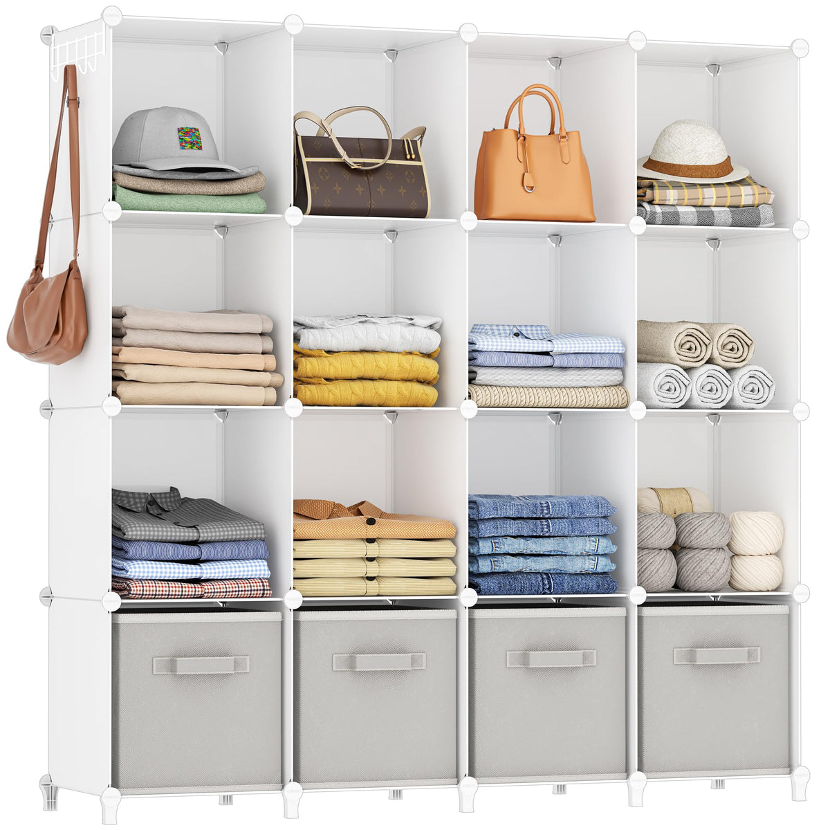 HOMIDEC front view of 16-cube organizer showing tidy storage benefit