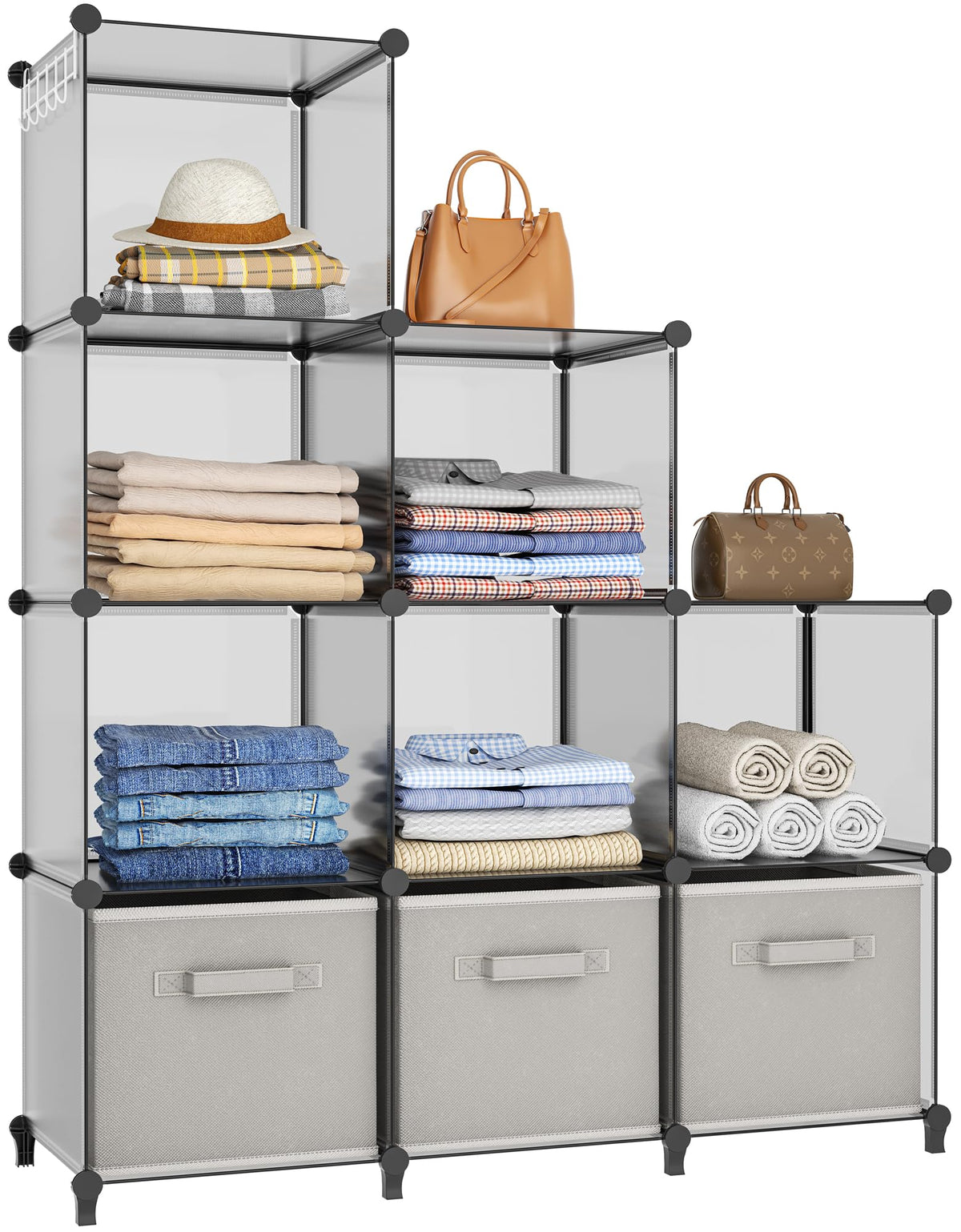 HOMIDEC front view of 9-cube organizer showing tidy storage benefit