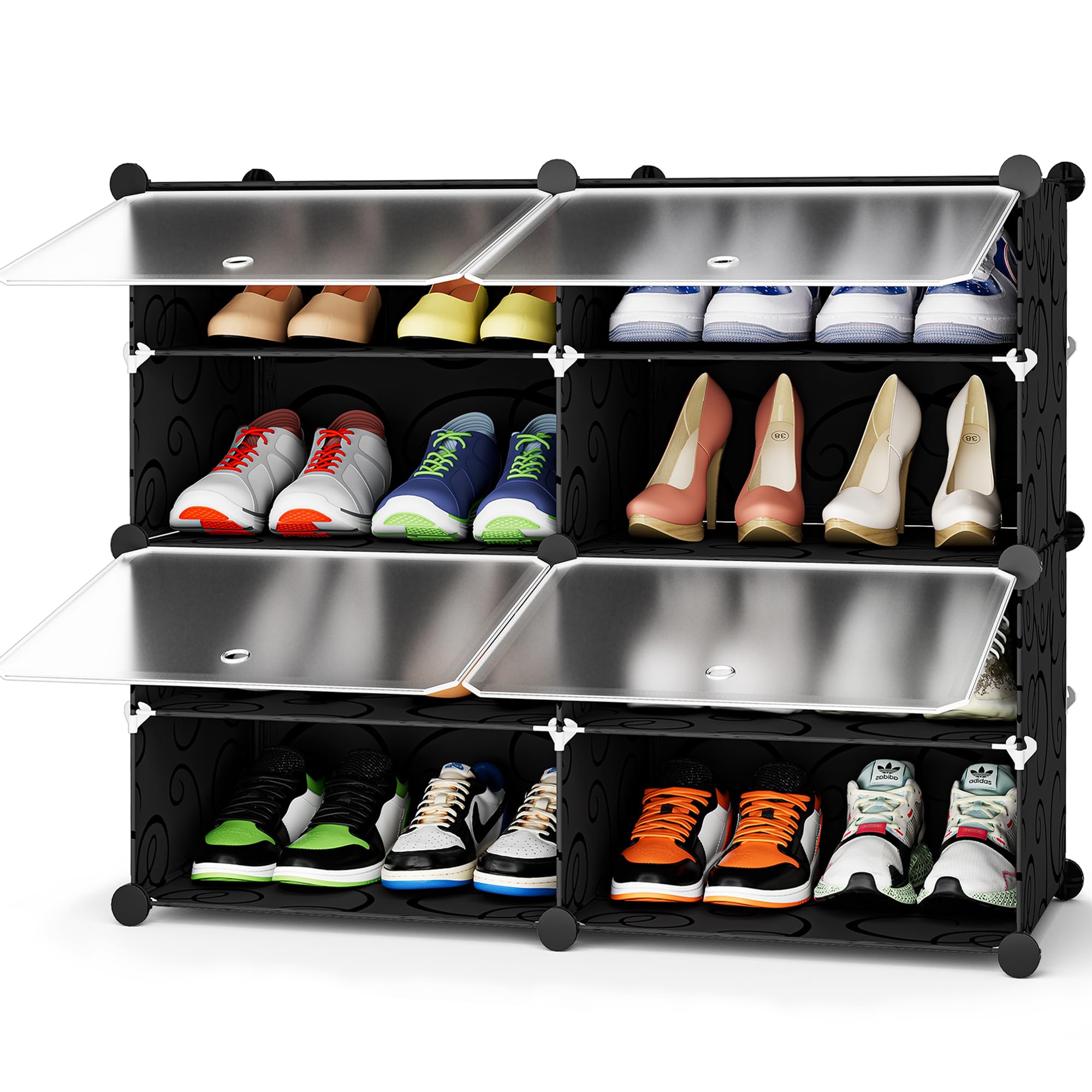 HOMIDEC front view of assembled shoe rack showing clean storage benefit