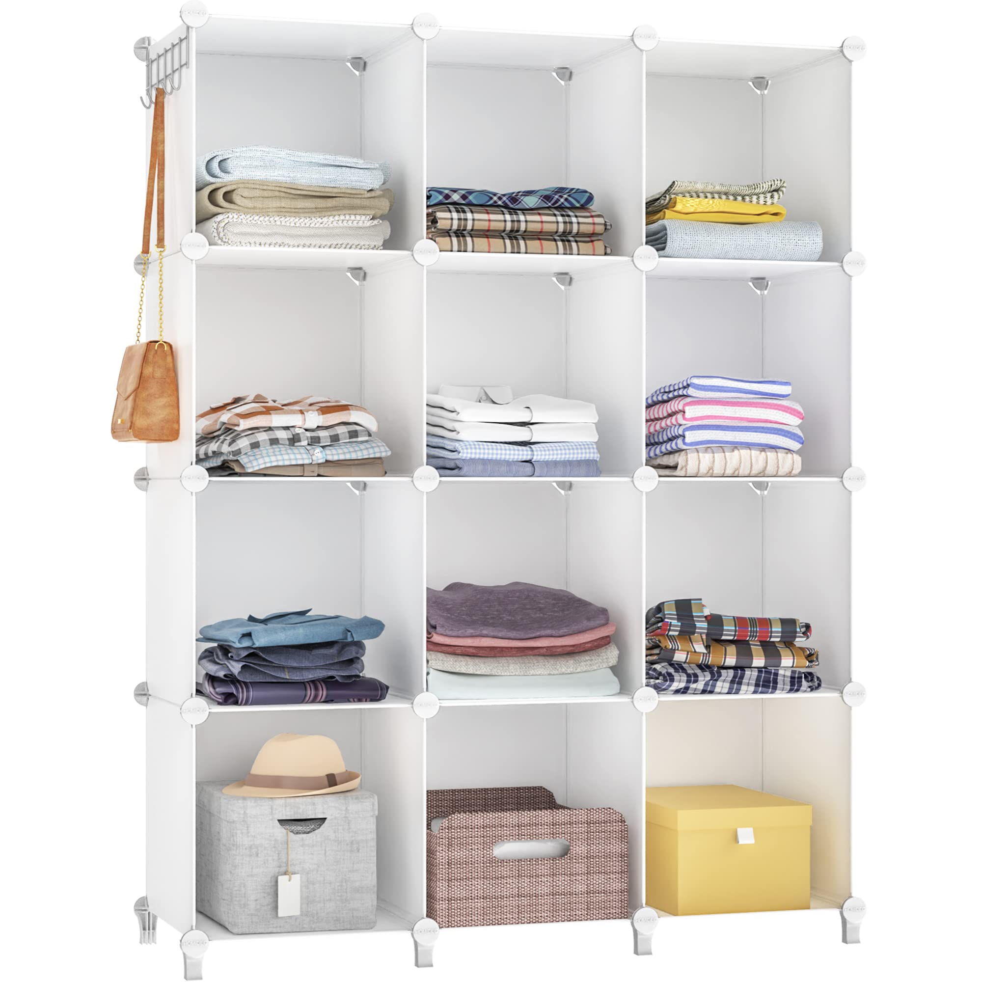 HOMIDEC front view of assembled 12-cube organizer showing clean white storage benefits