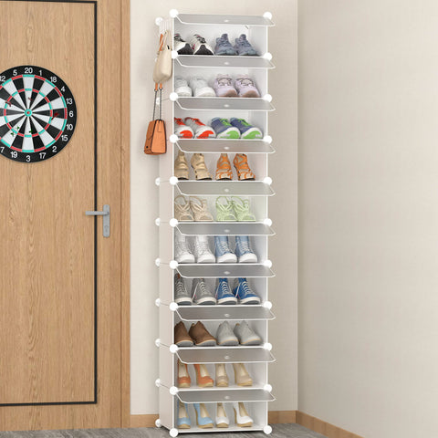 HOMIDEC front view of 10-tier shoe rack showing compact vertical storage benefit