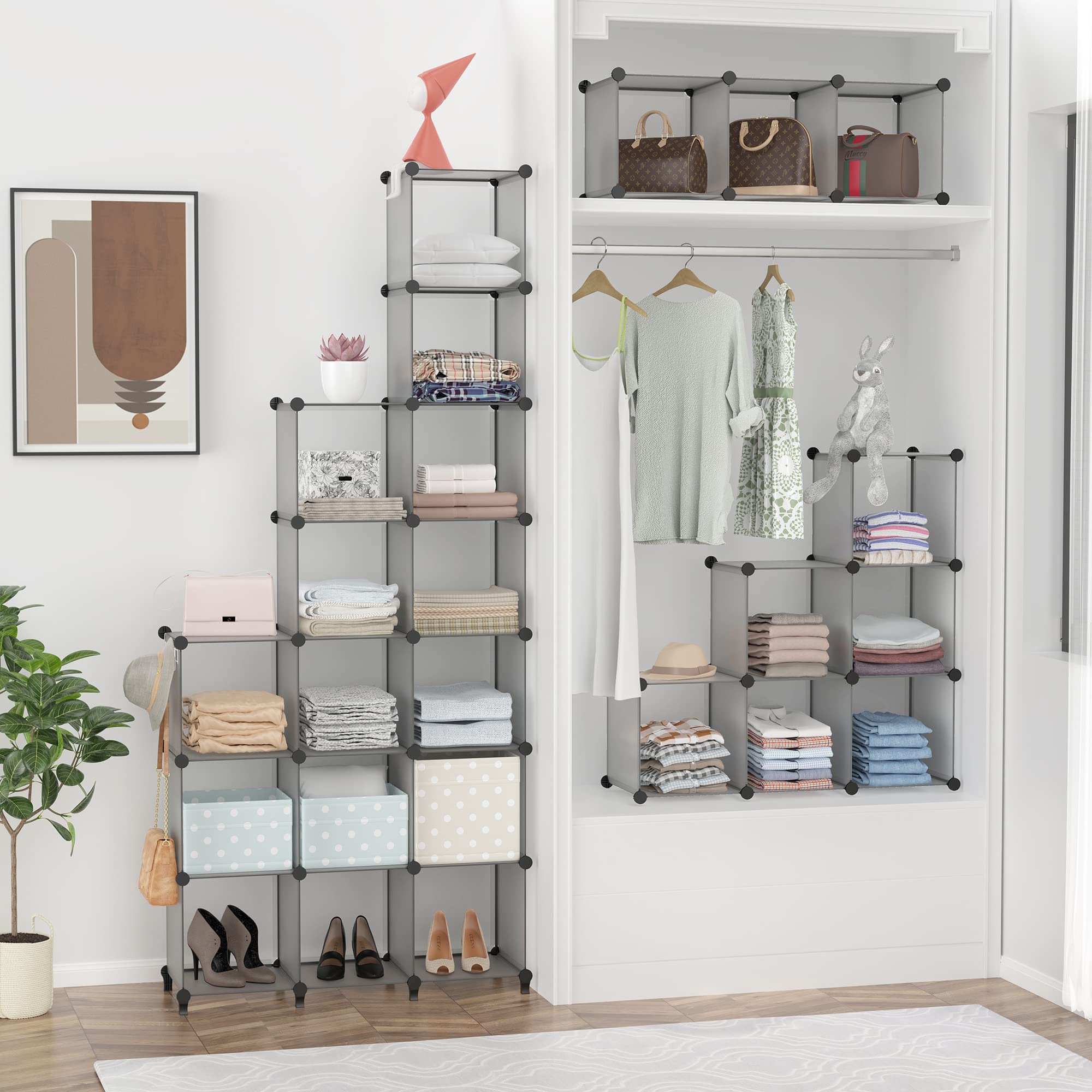 HOMIDEC filled with bins and folded clothes showing organized living benefit