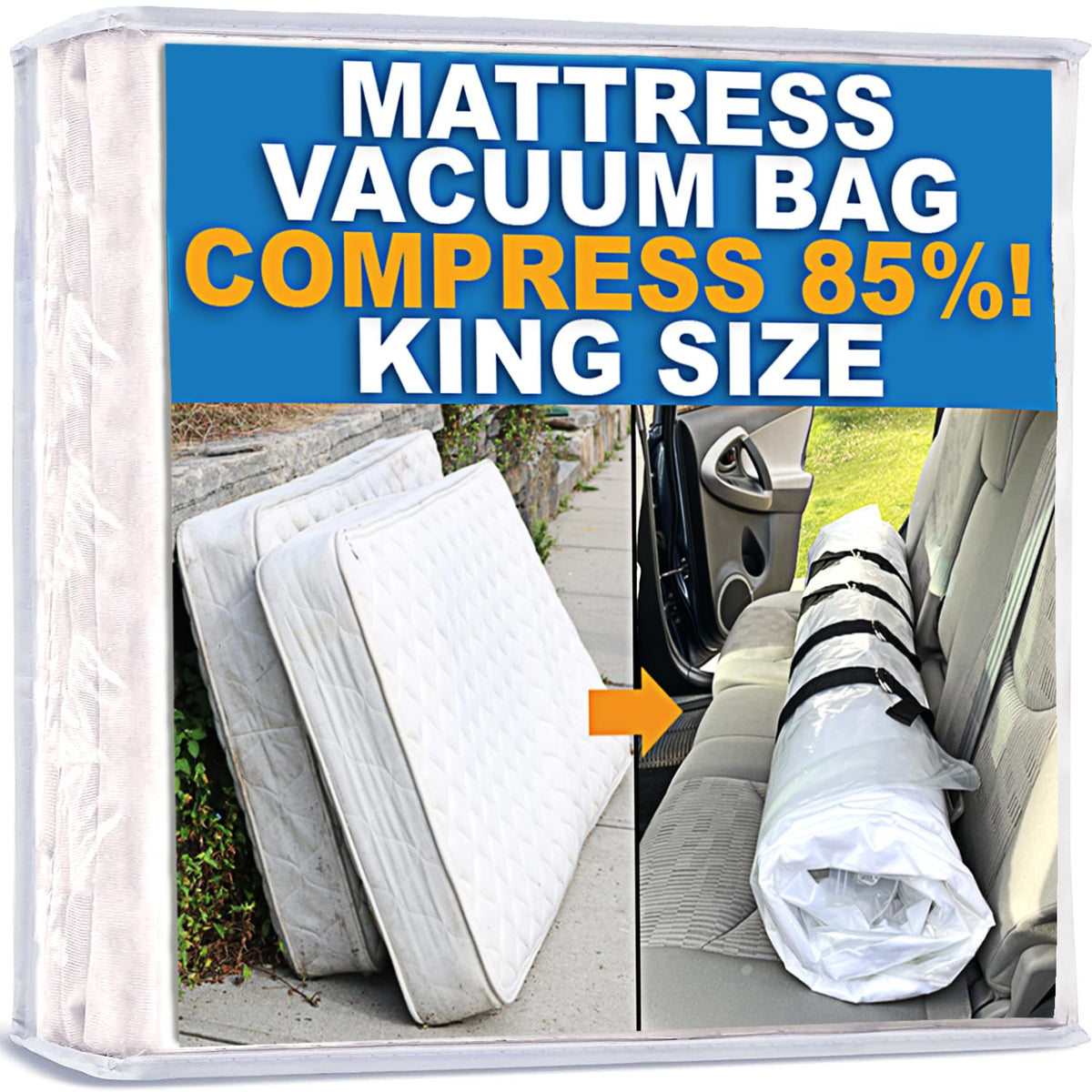 Homie front view of king mattress bag showing full packaging and protection benefit