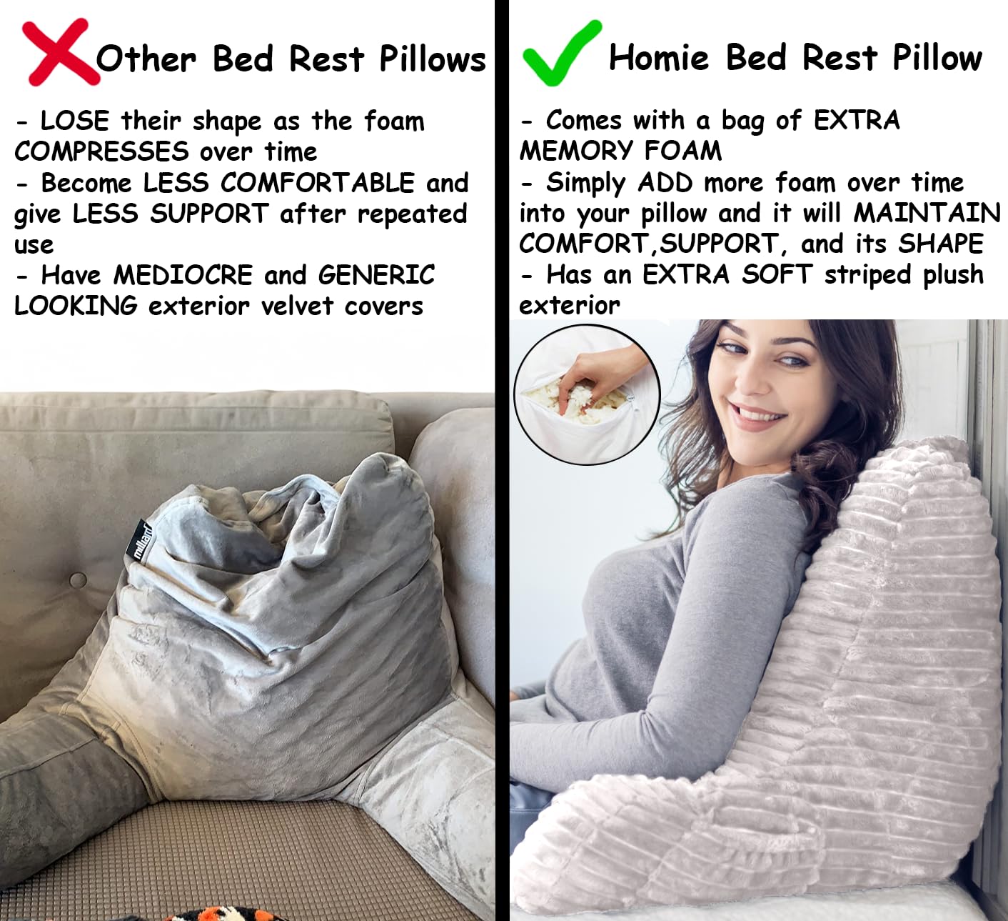 Homie pillow next to person to show scale and seated support