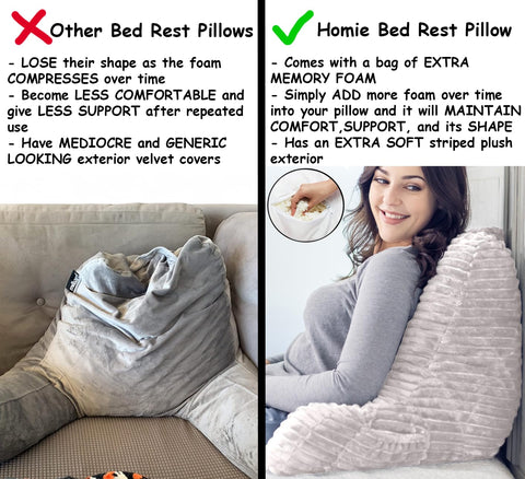 Homie pillow next to person to show scale and seated support