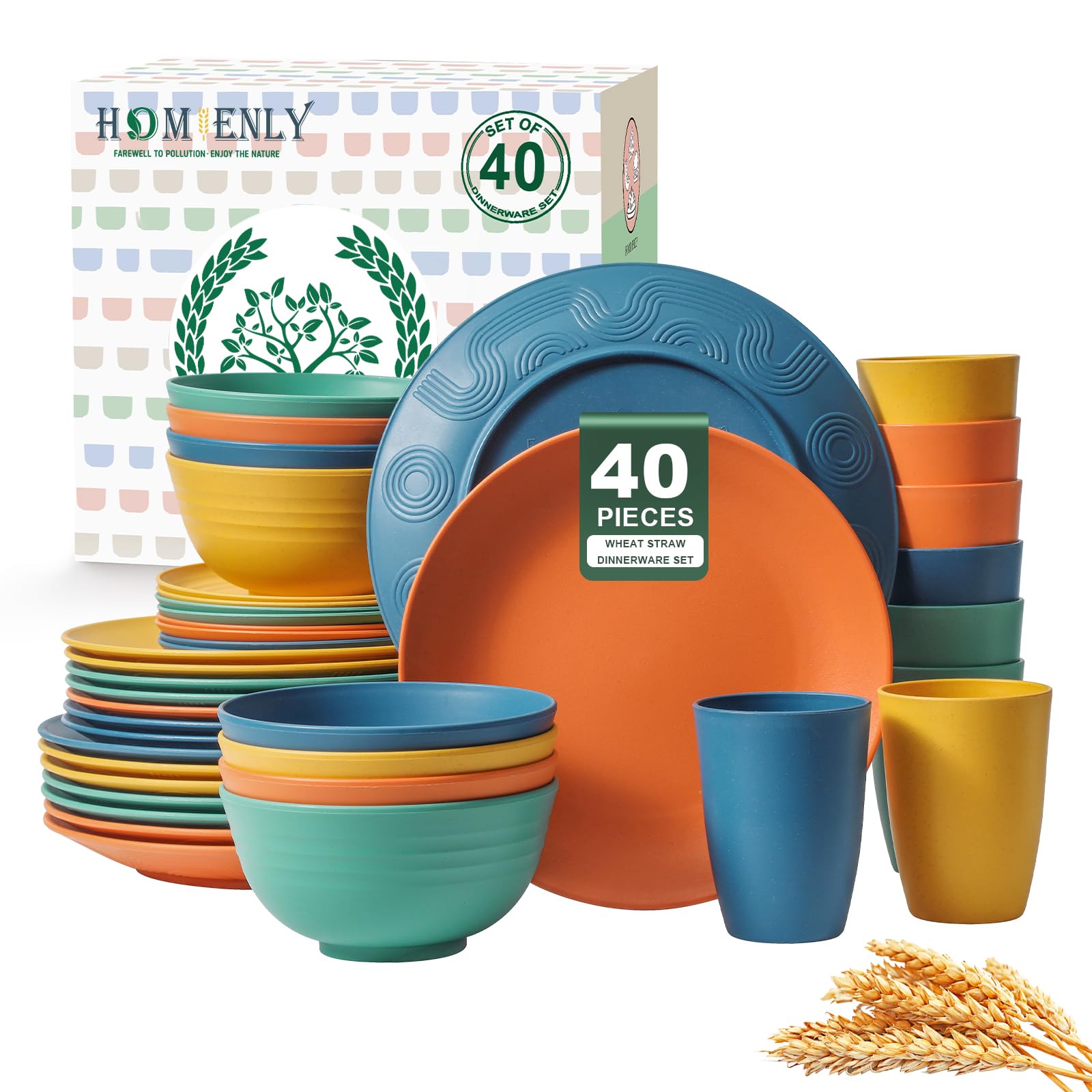 Homienly front view of complete 40-piece set showing natural look and durability
