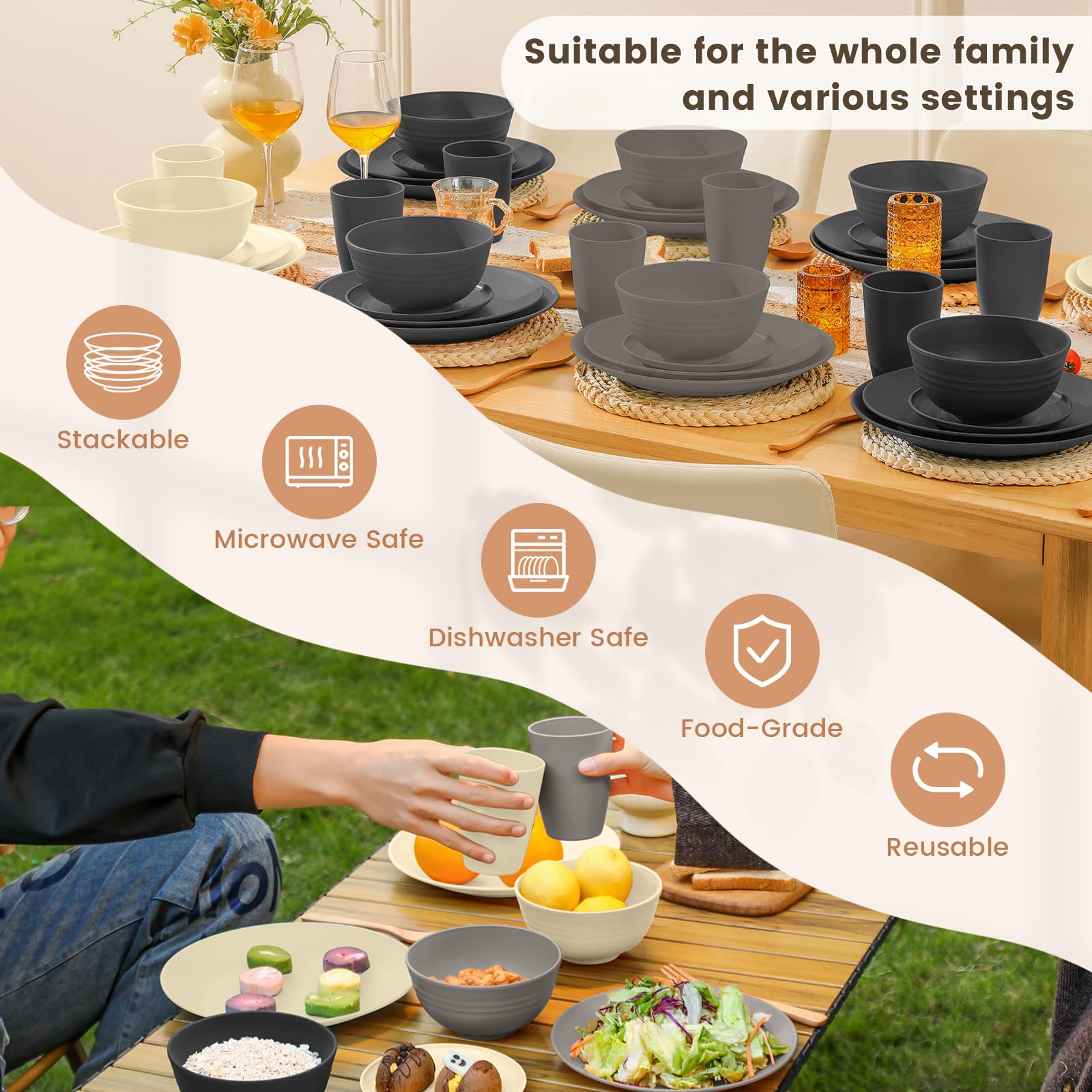 Homienly stacked sets demonstrating compact storage and space-saving benefit