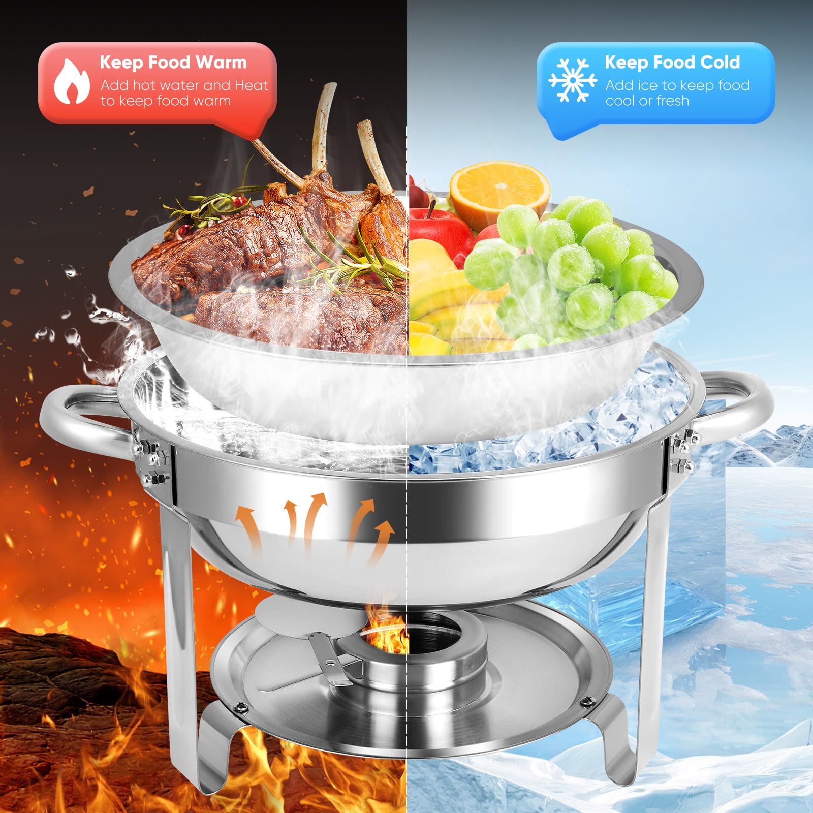 Homiesetify top view open chafing dish displaying food pan and easy access for serving