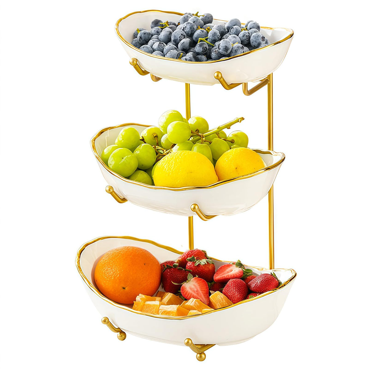 HOMKULA front view of three-tier basket showing organized display benefit