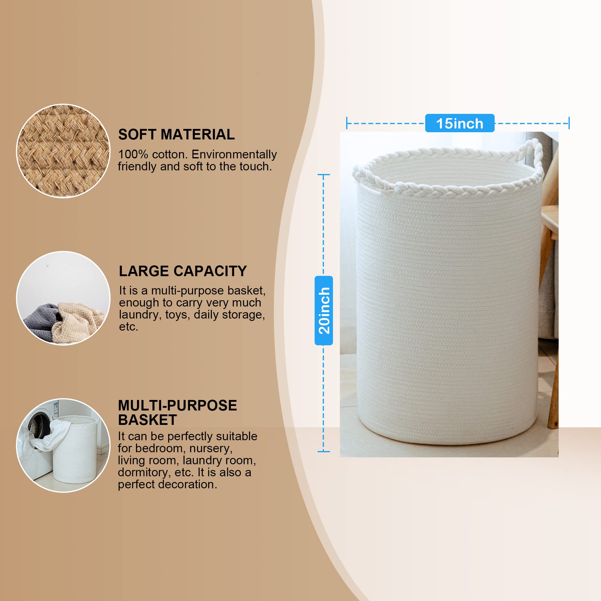 Homlikelan basket filled with blankets demonstrating large 58L capacity