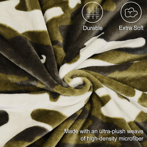 HommomH camo blanket draped on a sofa providing cozy living room warmth