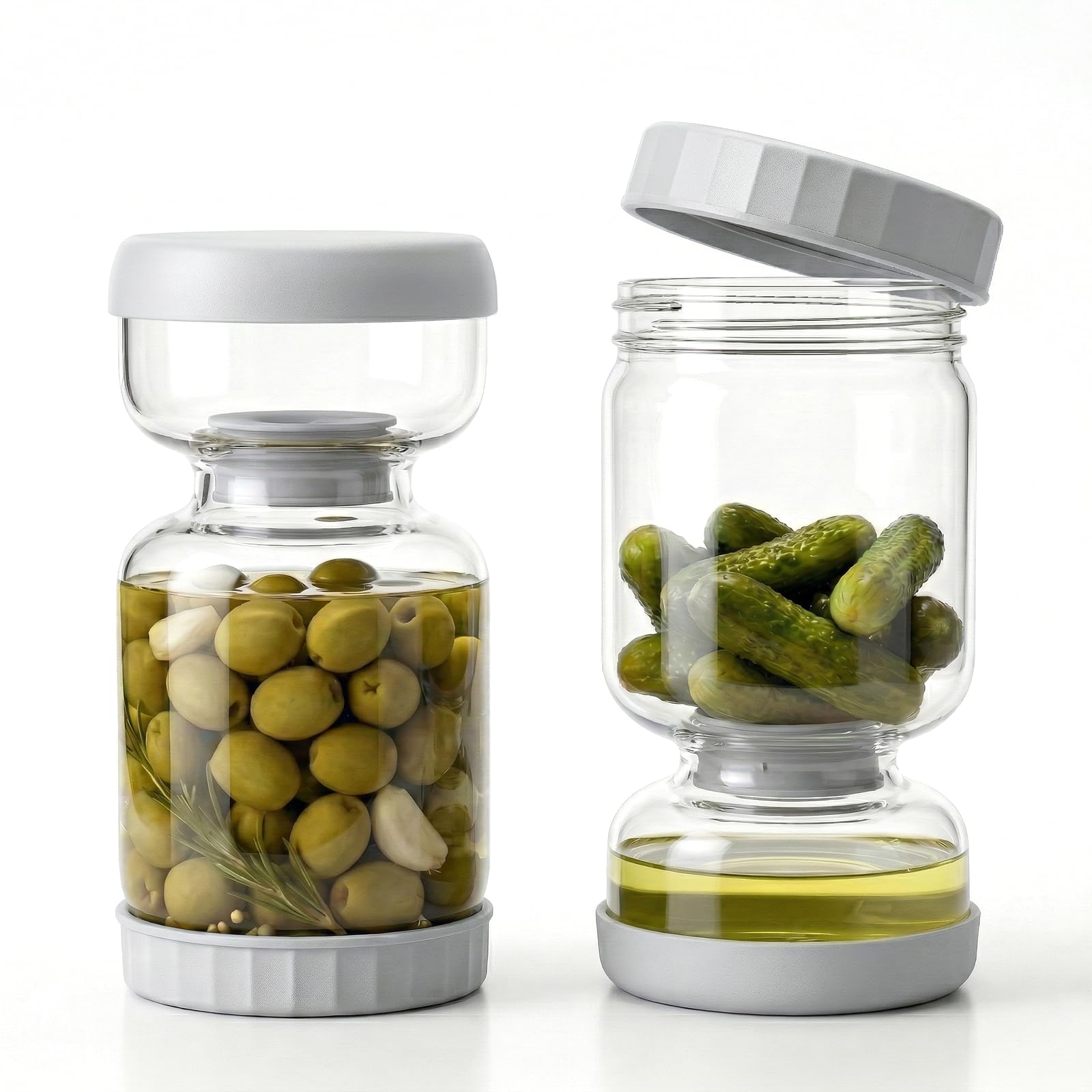 Homnoble pickle jar front view showing clear glass and grey lid, for neat storage