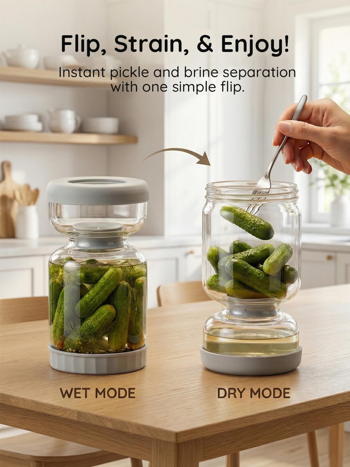 Homnoble pickle jar wide mouth open demonstrating easy filling and cleaning