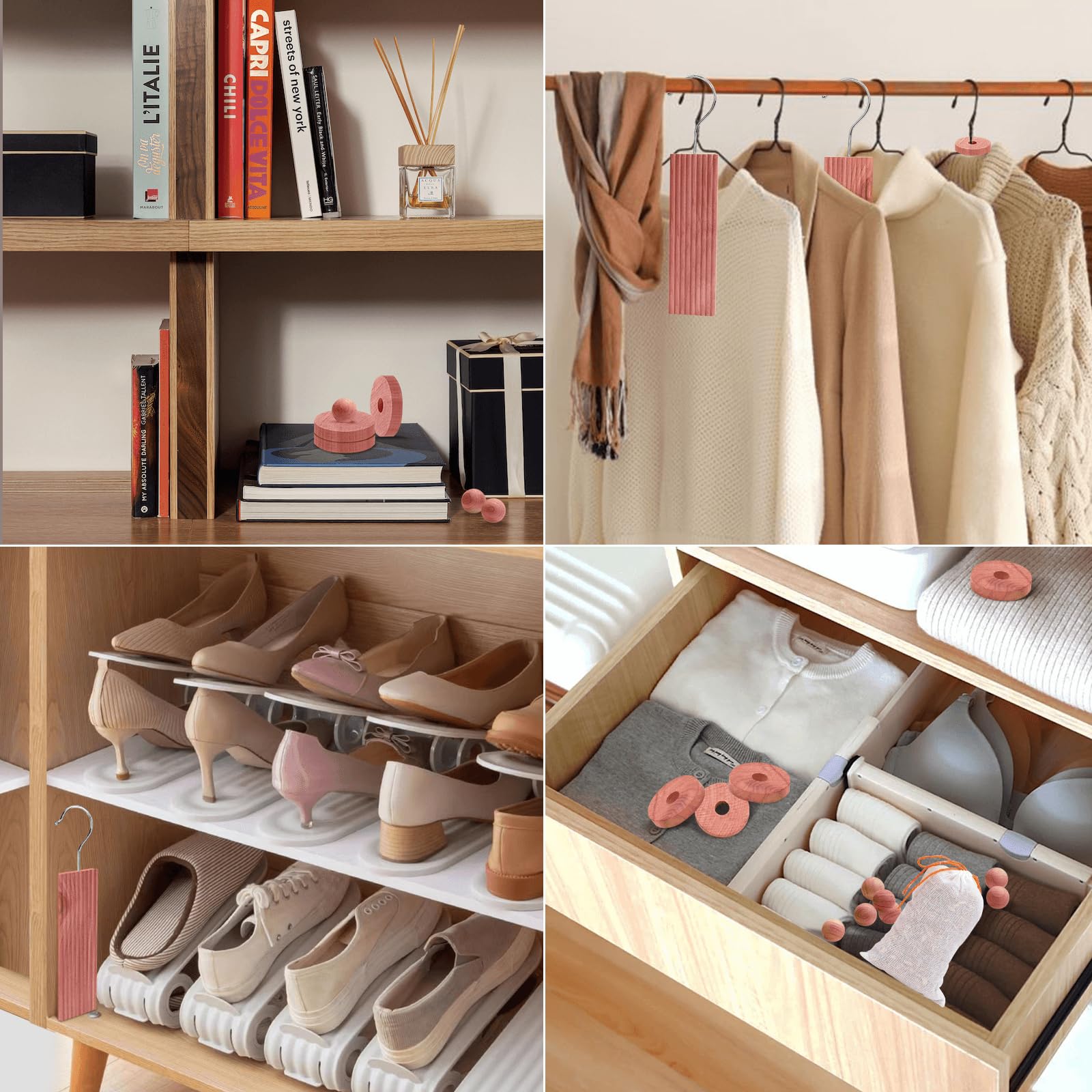 Homode cedar sachets placed on a shelf adding discreet forest scent