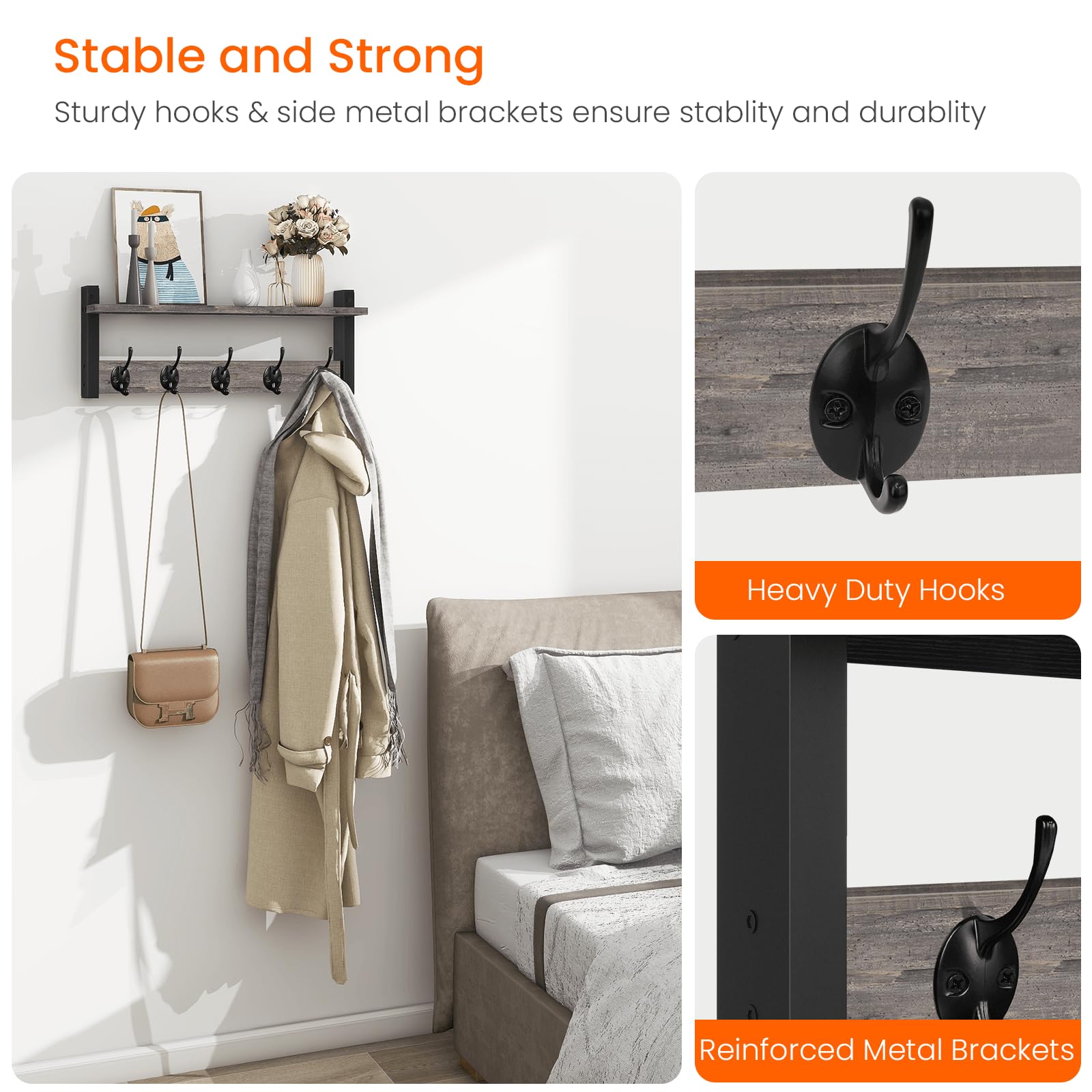Homode hooks holding coats and backpacks for convenient daily access