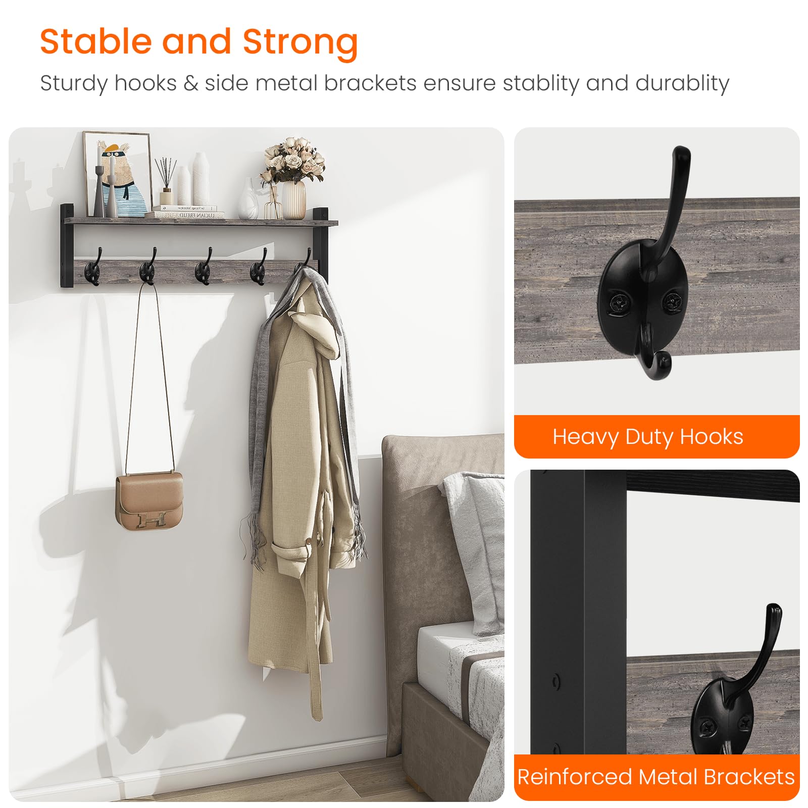 Homode wall rack in an entryway holding coats and keys to maximize everyday organization