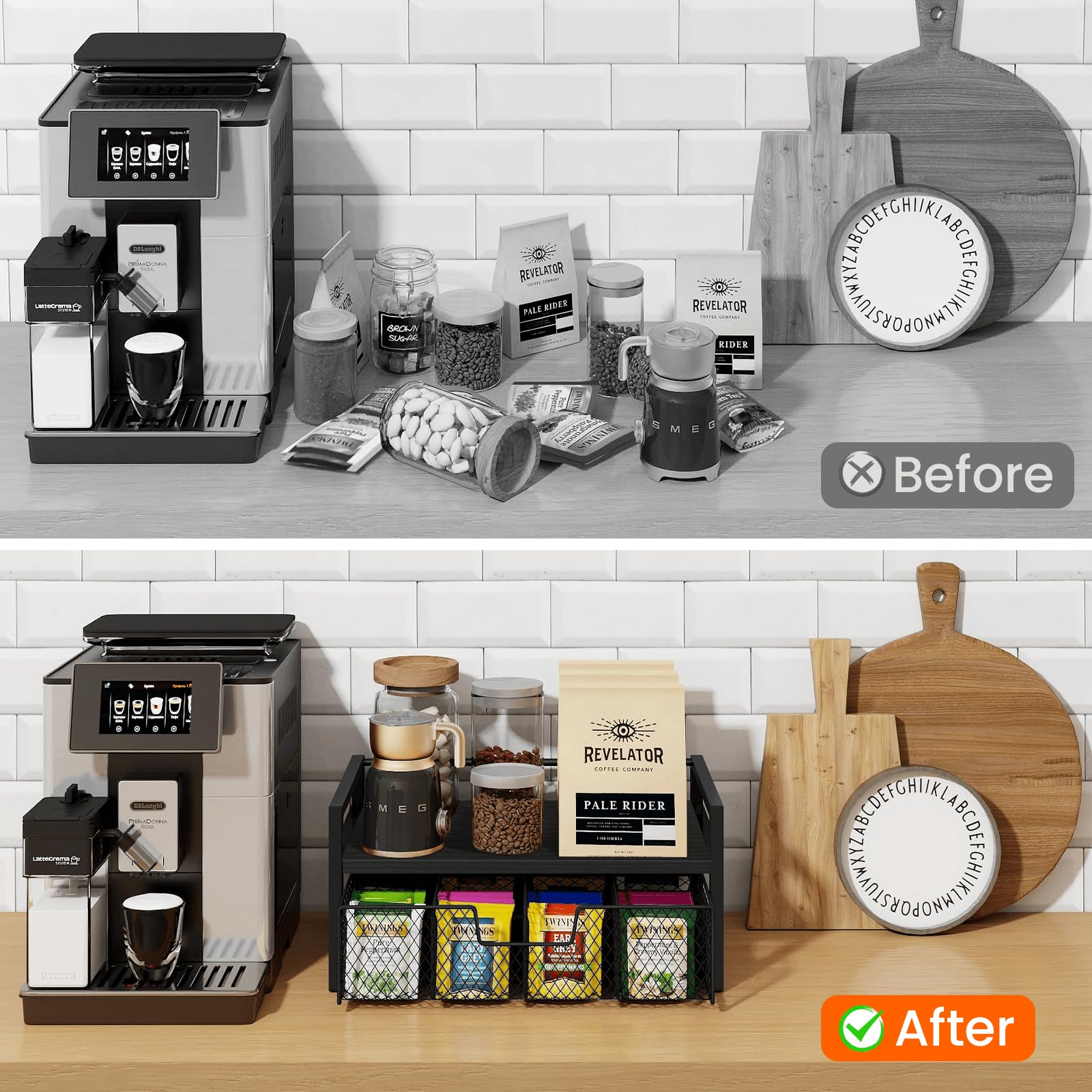 Homode organizer placed on kitchen counter creating an elegant beverage station