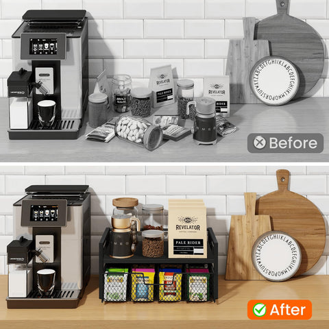 Homode organizer placed on kitchen counter creating an elegant beverage station
