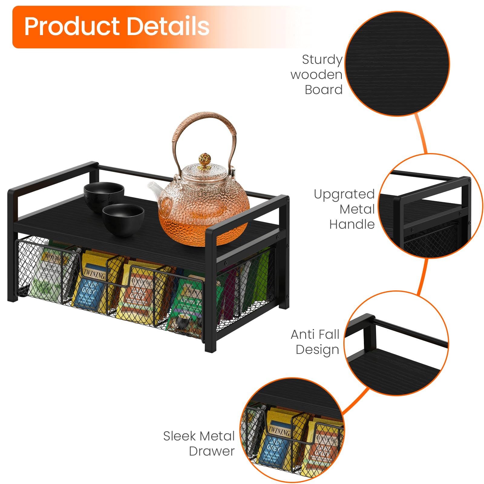 Homode top tray holding cups and honey jar for convenient drink prep