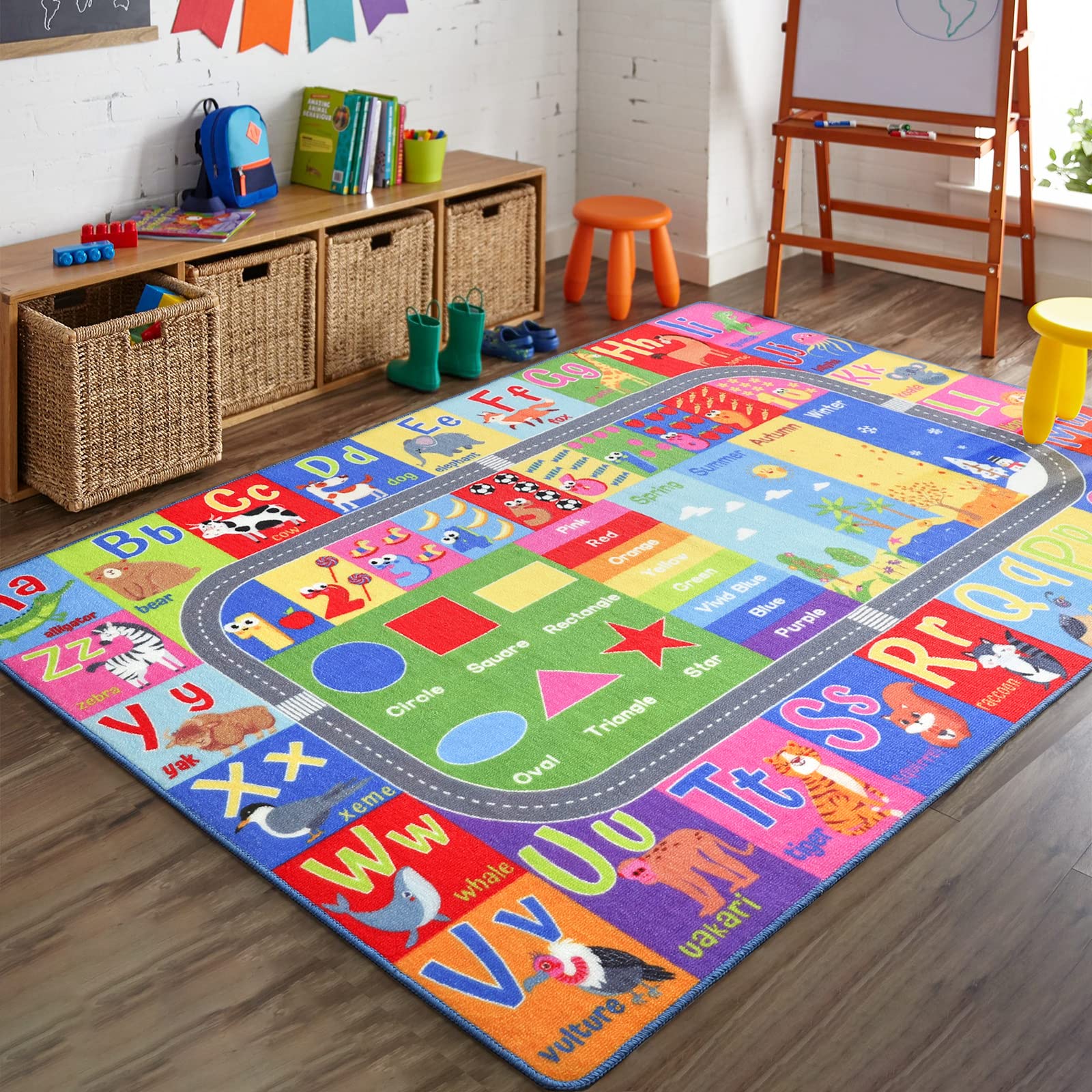 HOMORE front view of 4x6 educational rug showing ABCs and numbers for learning