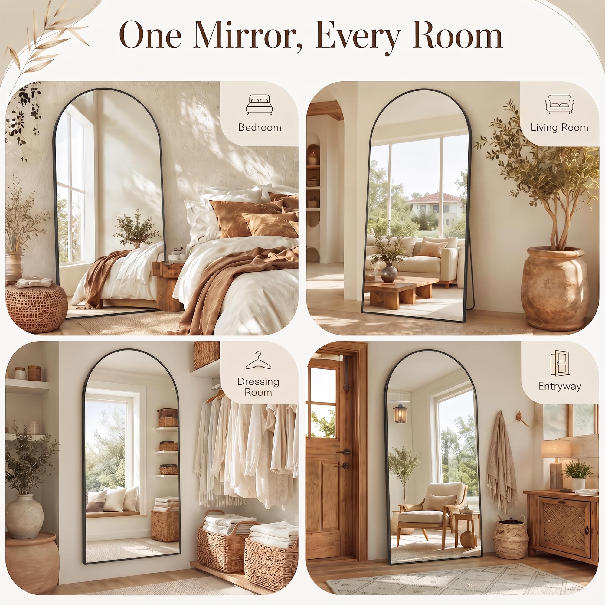 Homsion mirror beside door for scale, shows true 76 by 34 inches benefit