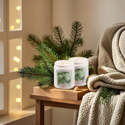 Homsolver candles styled on a holiday decor tray enhancing room ambiance instantly