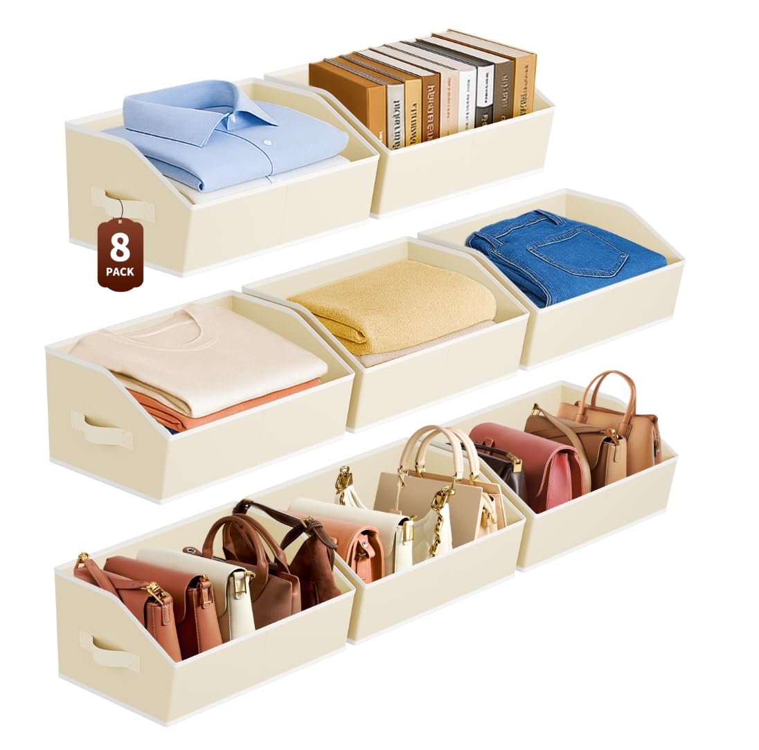 Homsorout front-facing bin on shelf showing tidy storage benefit