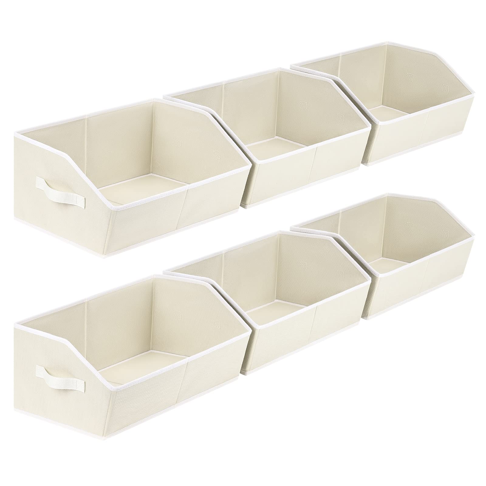 Homsorout beige front-facing pack showing six organized fabric bins and neat display benefit