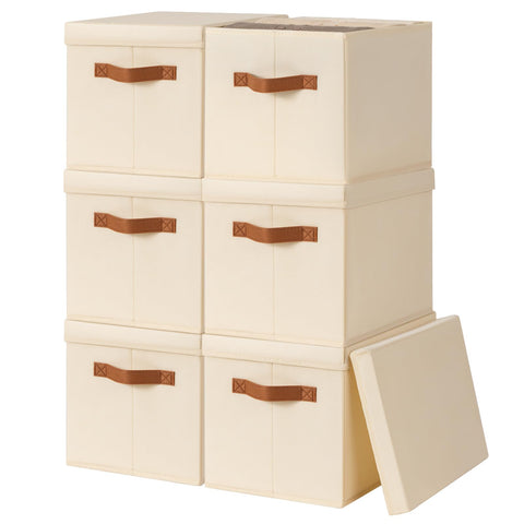 Homsorout front view showing six beige bins neatly arranged and space-saving