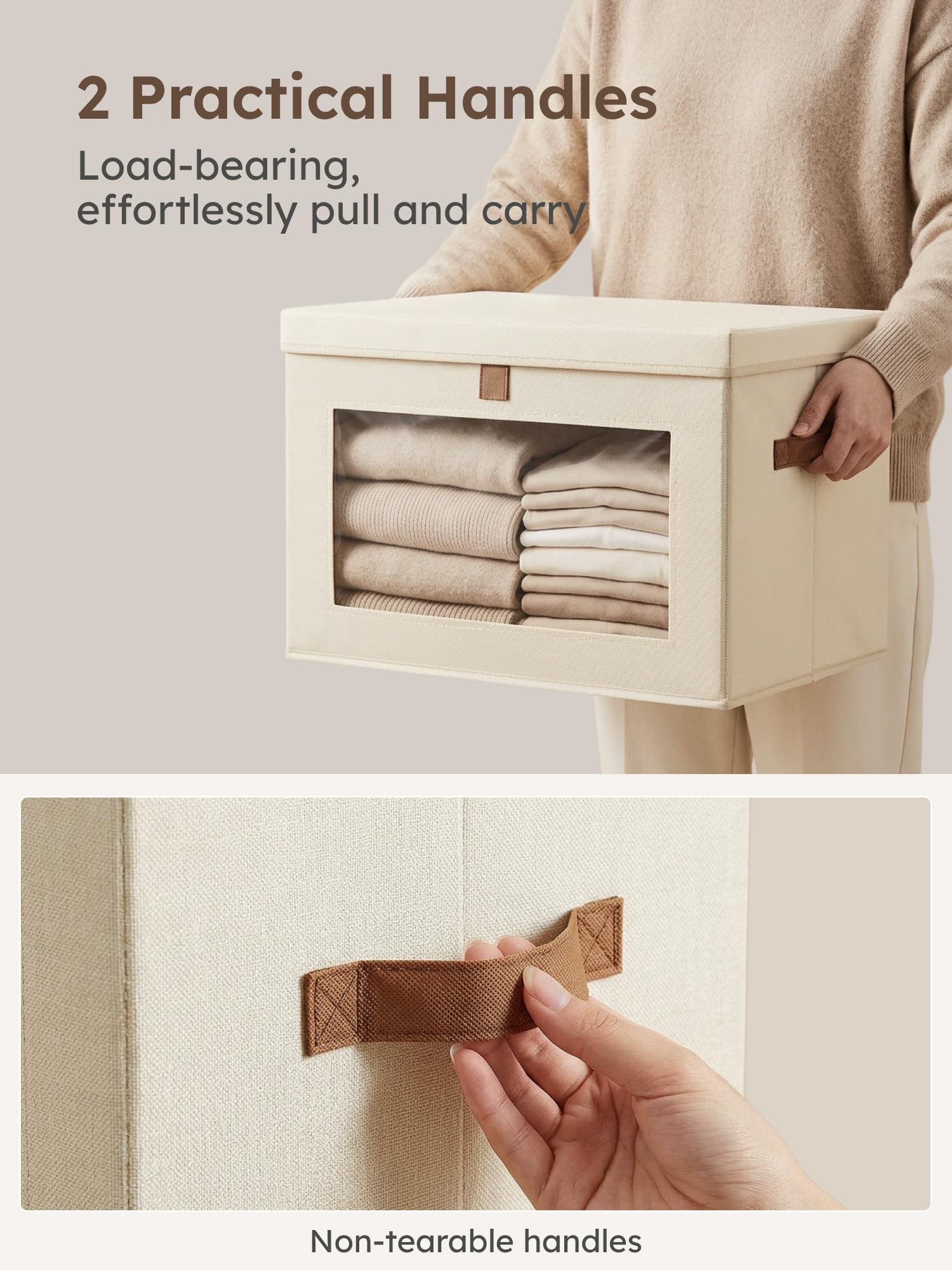 Homsorout handle closeup and reinforced stitching for easy carrying