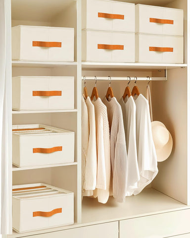 Homsorout bedroom scene with organizers showing tidy, calm living benefit