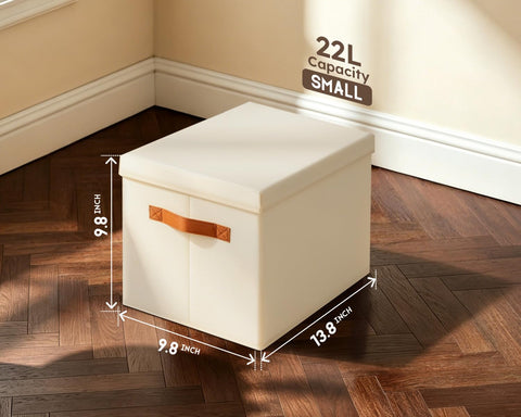 Homsorout bins in living room styled on shelf for tidy, decorative organization