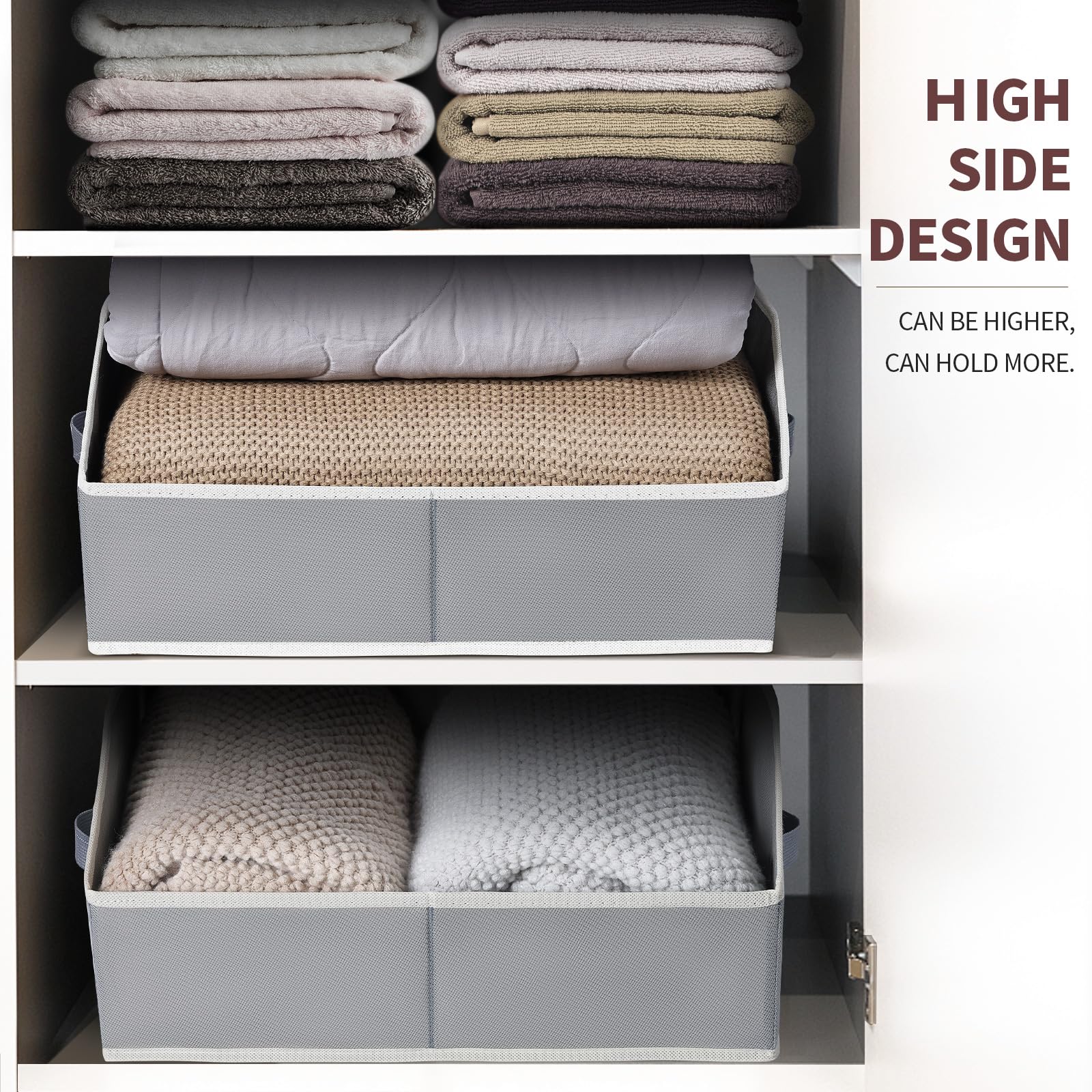 Homsorout bin on shelf to show size and scale for closet and cubby fit