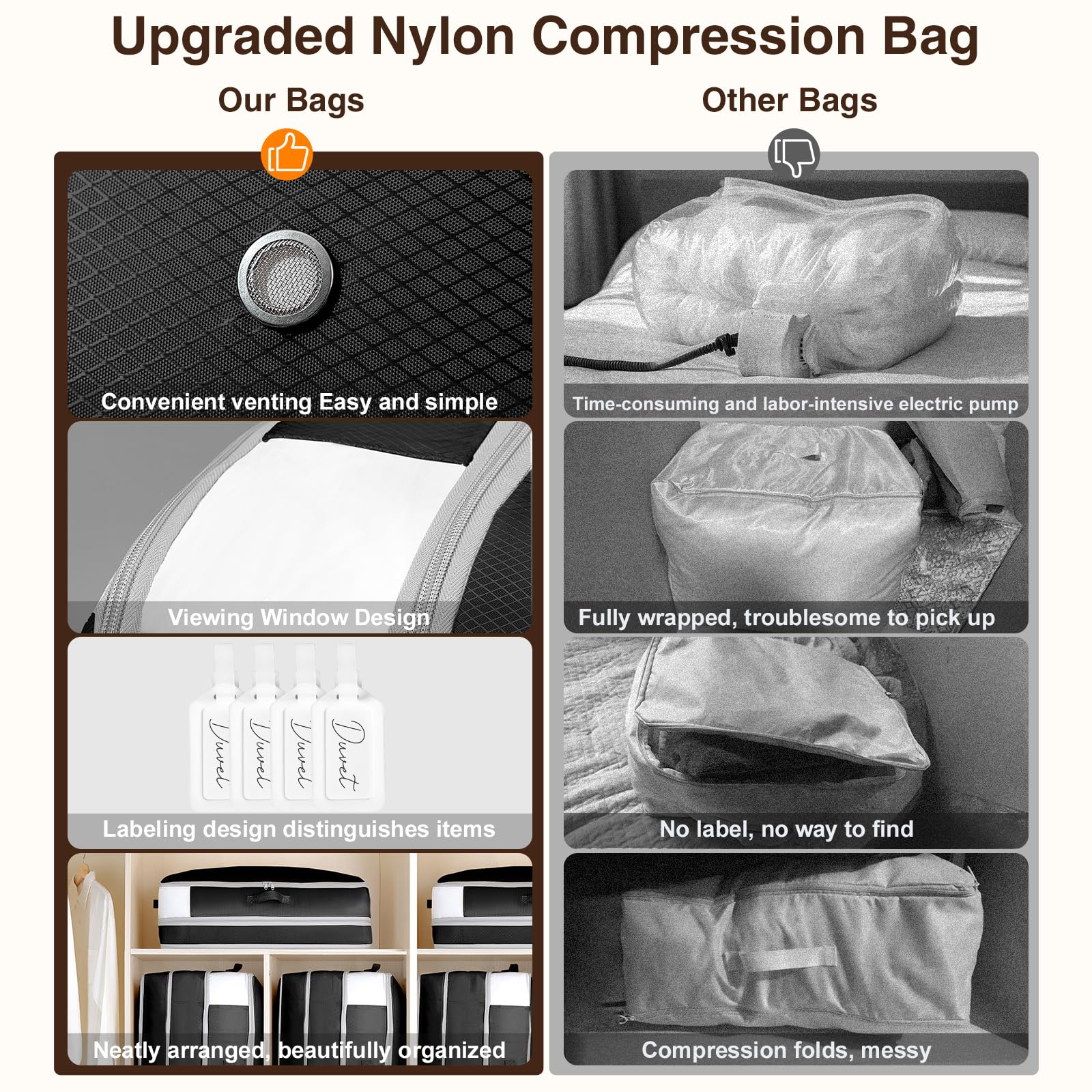 Homsorout stacked bags under bed illustrating organized space saving benefit