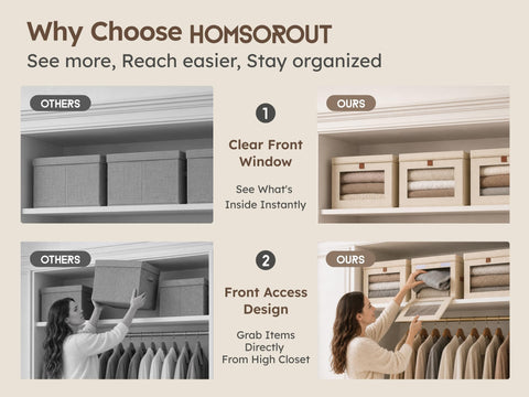 Homsorout stacked bins in closet maximizing vertical storage space